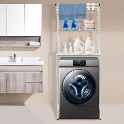 Over Washer and Dryer Storage Shelves 3 Tiers Standing Clothes Drying Rack with Basket for Laundry Room Balconies Porches