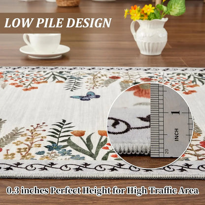 Washable Area Rugs , Non-Slip Floral