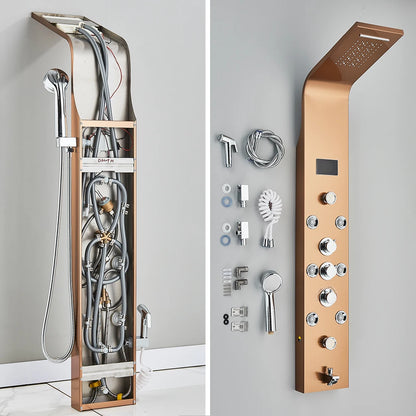 LED Bathroom Shower Panel 6 Modes Intelligent LCD Shower Column Rose Gold Rain Waterfall Bath Systems With Massage Jet Mixer Tap
