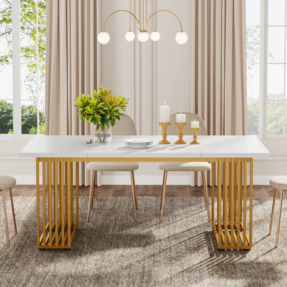 63-Inch Rectangular Dining Table for 4 to 6, Modern Kitchen Table with Faux Marble Table Top