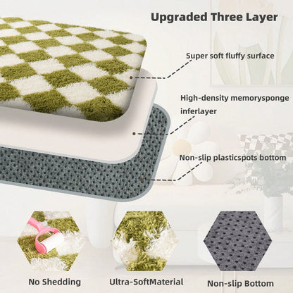 Fluffy Long Shag Plaid Area Rug for Bedroom, Living Room Washable , Super Soft Indoor Plush Rug.