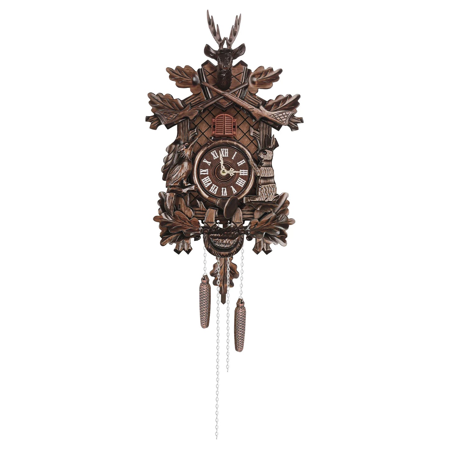 Wooden Cuckoo Clock with Pendulum Bird Automatic Chiming for Living Room Kitchen Office Wall Silent Quartz Movement