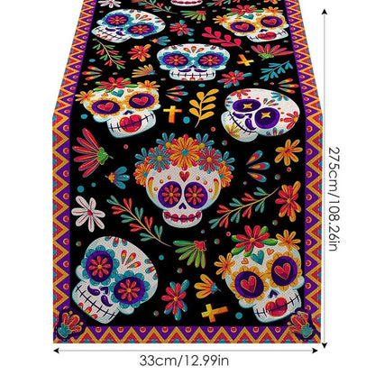 Mexican Skull Tablecloths Rustic Linen Table Cloth Mexican Theme Party Supplies Day Of The Dead Altar Decorations For Festival