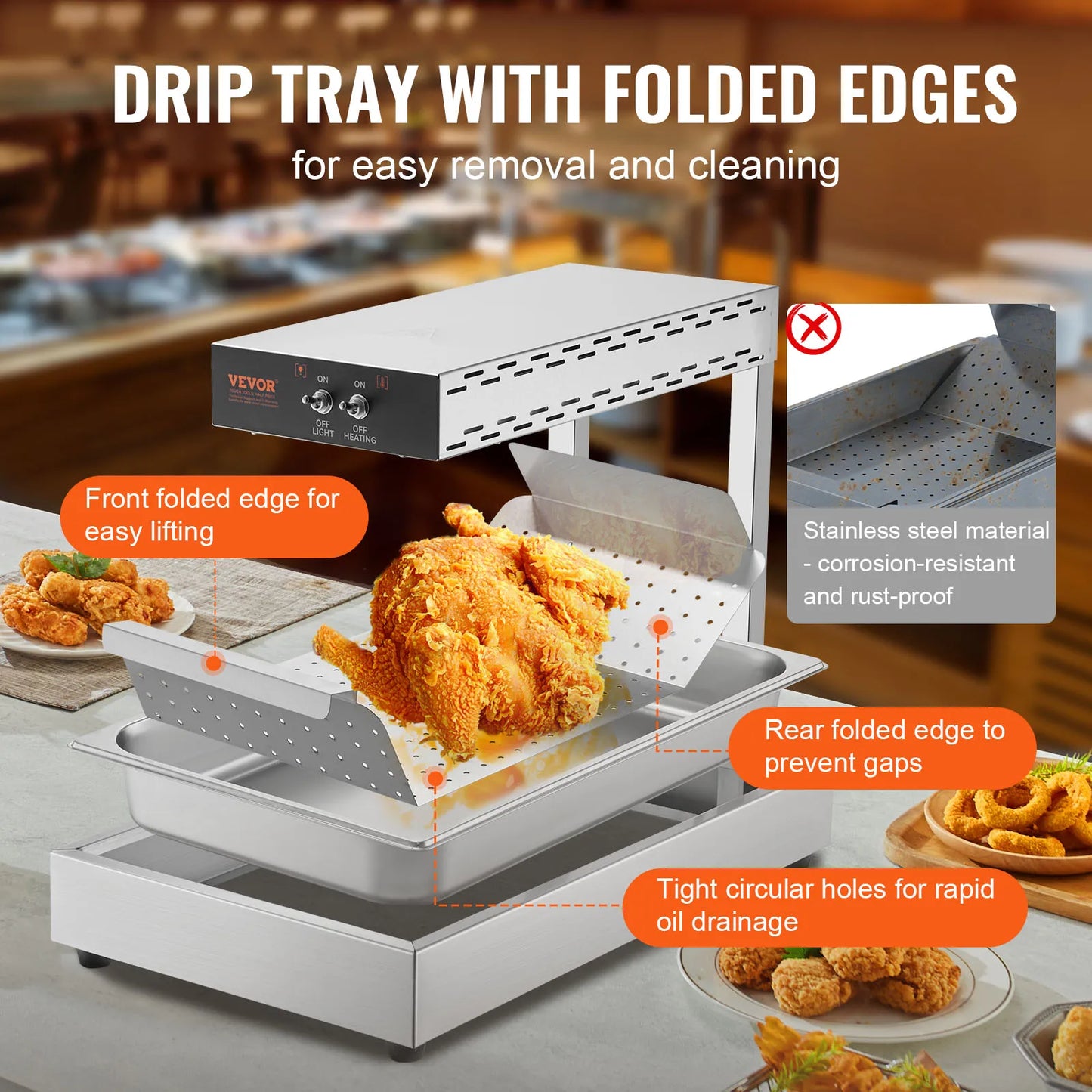 750W French Fry Food Warmer Commercial Food Heating Lamp