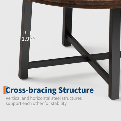 47" Round Industrial Dining Table - Rustic Wood Top w/Metal Frame, Seats 4-6 (No Chairs)