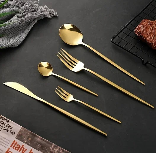 60pcs Stainless Steel - Luxe Golden Cutlery Set, Mirror Polished, Dishwasher Safe, Includes Knives, Forks & Spoons in Gift Box,