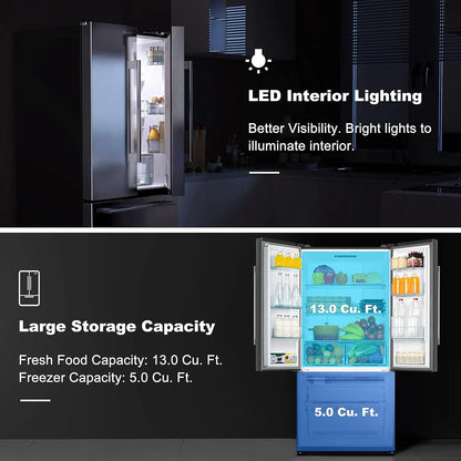 French Door Refrigerator with Installed Ice Maker and Bottom Freezer Adjustable Electrical Thermostat Control