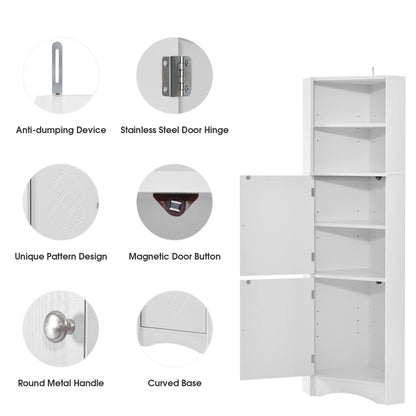 Tall Bathroom Corner Cabinet, Freestanding Storage Cabinet with Doors and Adjustable Shelves