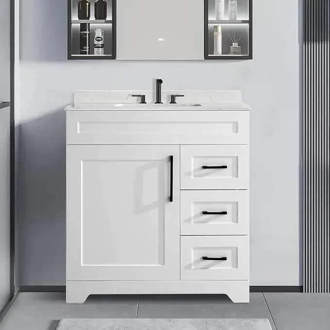 Bathroom Vanity with Sink,Undermount Ceramic Sink-Modern Bathroom Cabinet with 6 Soft-Close Drawers & 2 Doors Spacious Storage