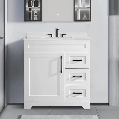 Bathroom Vanity with Sink,Undermount Ceramic Sink-Modern Bathroom Cabinet with 6 Soft-Close Drawers & 2 Doors Spacious Storage