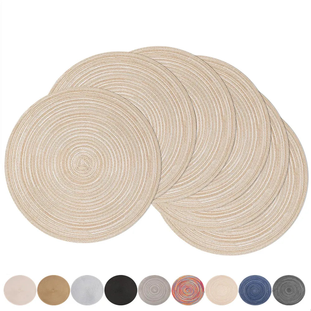 Round Braided Set of 6 Washable Round Placemats for Christmas Kitchen Wedding Dining Table 34cm Woven Heat Resistant Place Mats