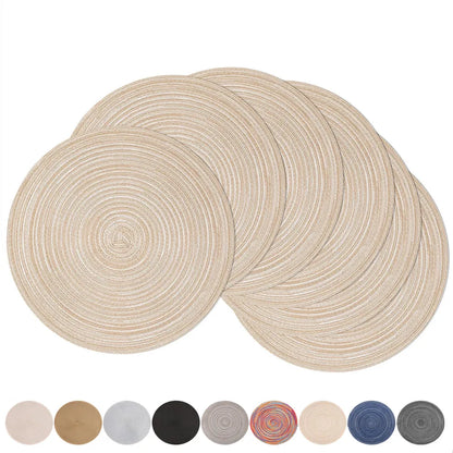 Round Braided Set of 6 Washable Round Placemats for Christmas Kitchen Wedding Dining Table 34cm Woven Heat Resistant Place Mats