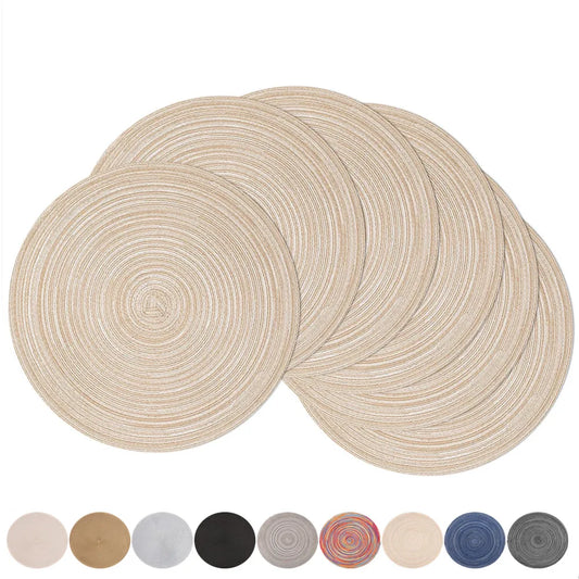 Round Braided Set of 6 Washable Round Placemats for Christmas Kitchen Wedding Dining Table 34cm Woven Heat Resistant Place Mats