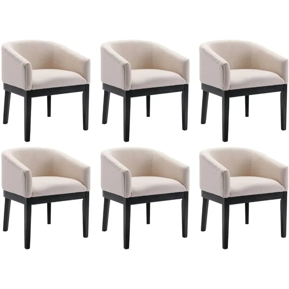 Beige Dining Chairs Set of 6, Mid-Century Modern Dining Chairs, Linen Upholstered