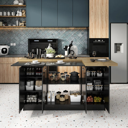 Modern Kitchen Island With 14 Shelves, Kitchen Cabinet With Spacious Countertop, Storage Cabinet For Kitchen, Black