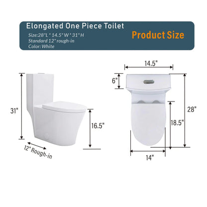 Matte Black Elongated One Piece Toilet Dual Flush 1.1/1.6 GPF Water Saving Map 1000g,Matte Black