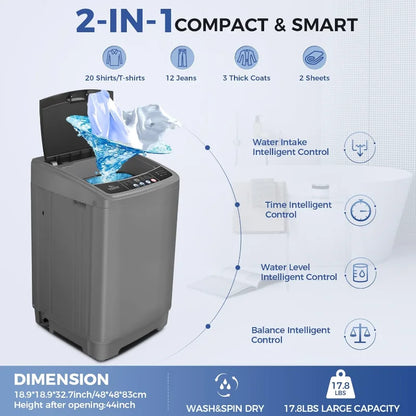 Portable Washing Machine, 17.8Lbs Portable Washer Machine, 2.4Cu.ft Compact Laundry Washer and Dryer Combo