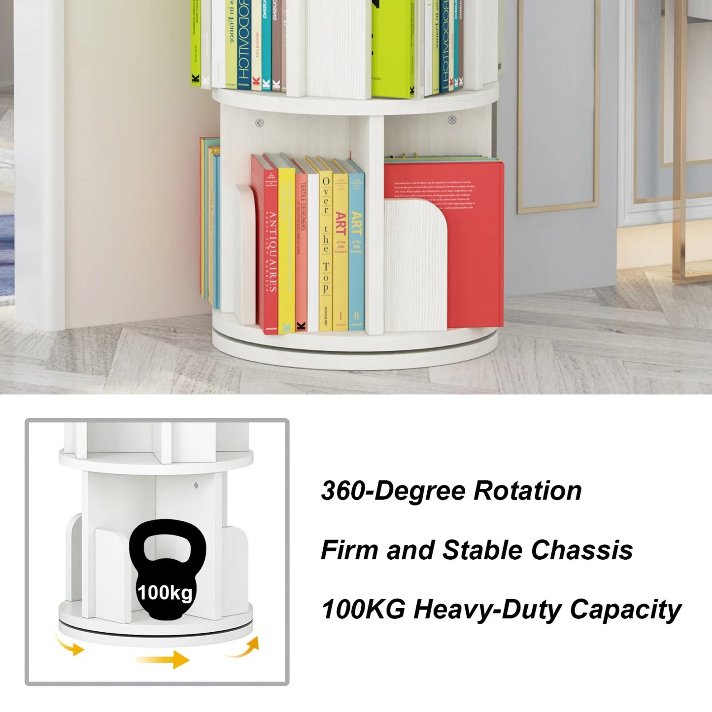 4 Tier Rotating Bookshelf Tower Floor Standing Storage Rack 360 Degree Revolvin Bookcase  Narrow Bookshelf Organizer for Home
