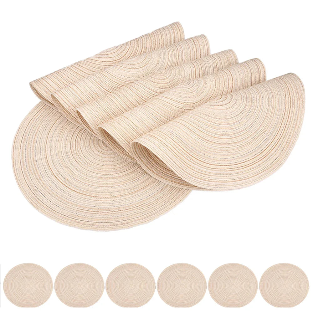 Round Braided Set of 6 Washable Round Placemats for Christmas Kitchen Wedding Dining Table 34cm Woven Heat Resistant Place Mats