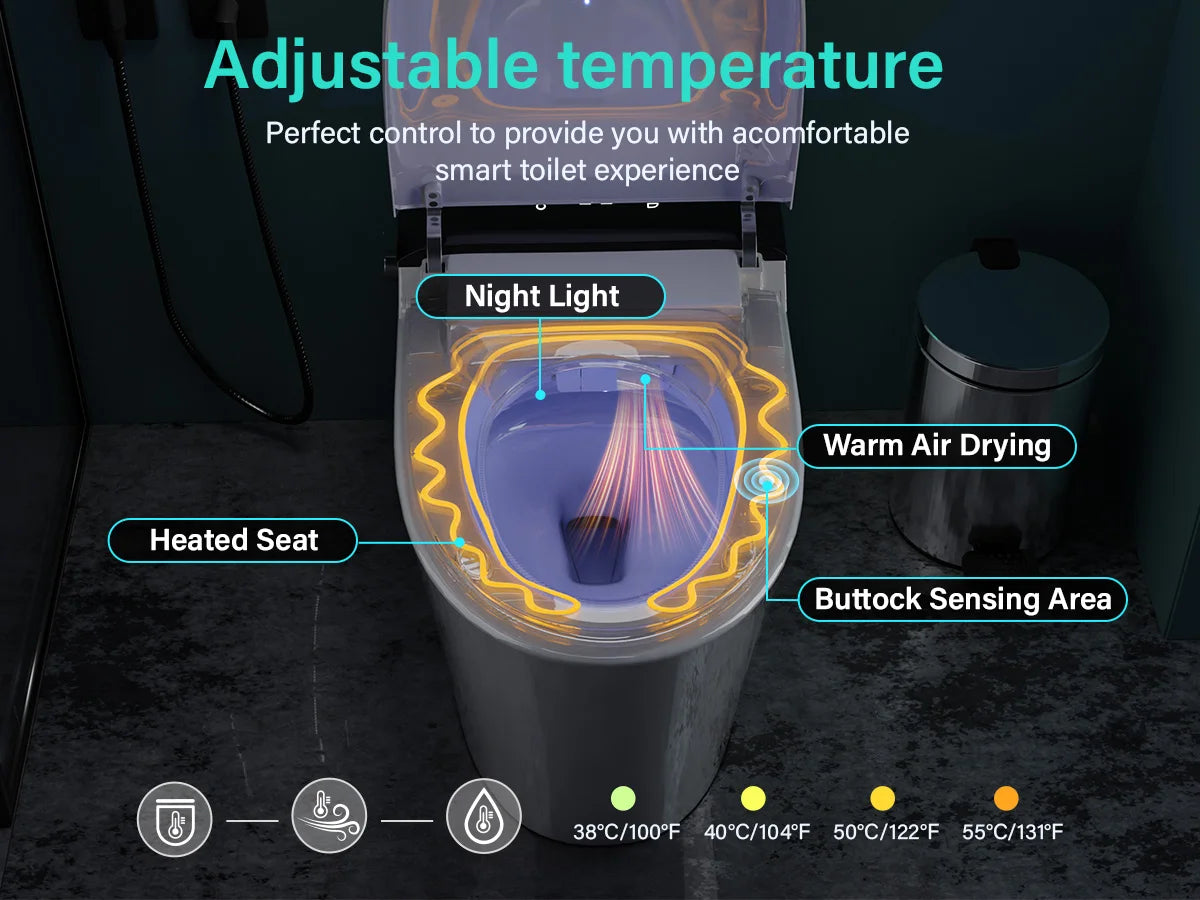 Elongated Smart Toilet with Bidet Built in, Foam Dispenser, Instant Warm Water, One-Piece Toilet with Dual Auto Flush in 1.28GPF