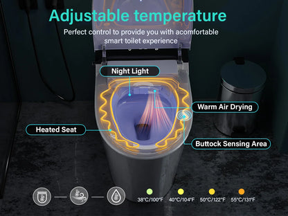 Elongated Smart Toilet with Bidet Built in, Foam Dispenser, Instant Warm Water, One-Piece Toilet with Dual Auto Flush in 1.28GPF