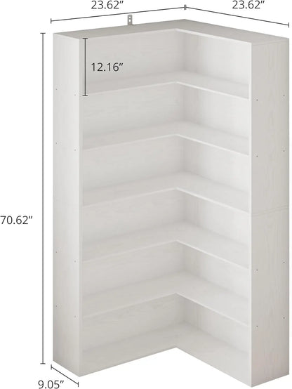 Corner Bookshelf with Baffles, Corner Bookcases 6 Tiers, Shelf Storage Rack for Living Room, Home Office