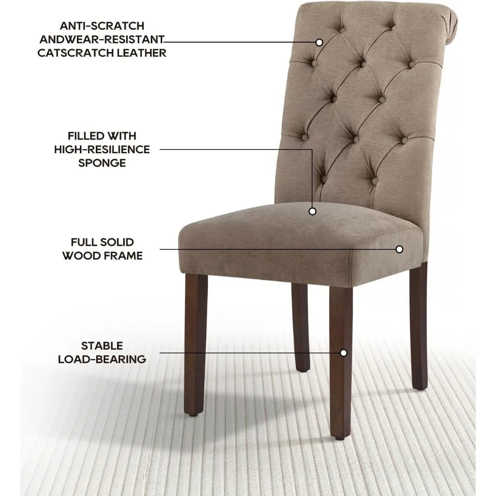 Dining Chairs Set of 6, Button Tufted Parsons Upholstered Chairs with Solid Wood Legs