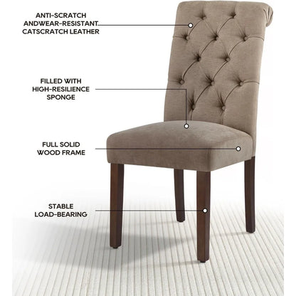 Dining Chairs Set of 6, Button Tufted Parsons Upholstered Chairs with Solid Wood Legs