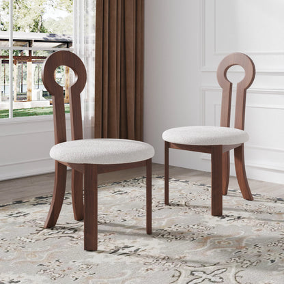 Wooden Dining Chairs Set of 2 Modern Round Dining Room Chair Comfy Fabric Upholstered Kitchen Chairs