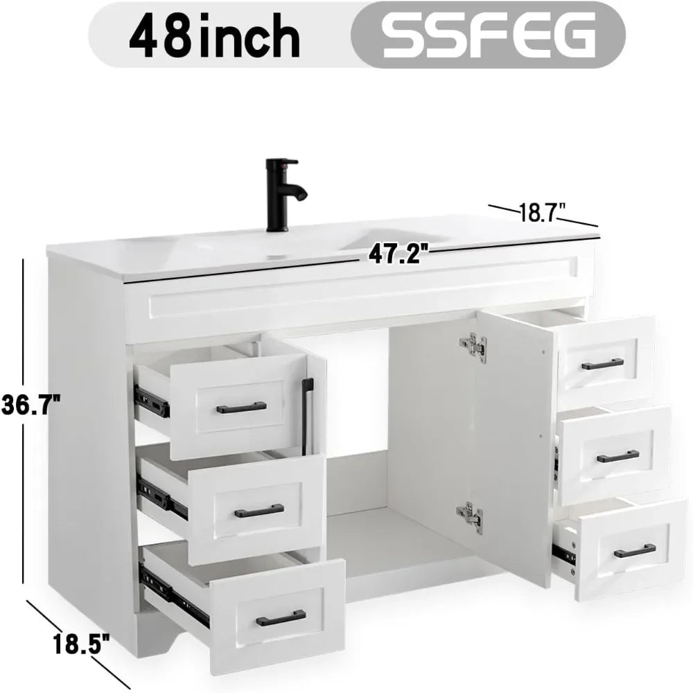 Bathroom Vanity with Sink,Undermount Ceramic Sink-Modern Bathroom Cabinet with 6 Soft-Close Drawers & 2 Doors Spacious Storage