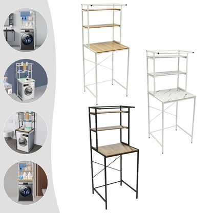 Over Washer and Dryer Storage Shelves 3 Tiers Standing Clothes Drying Rack with Basket for Laundry Room Balconies Porches