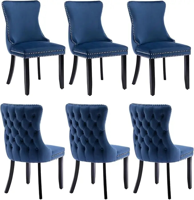 Velvet Upholstered Dining Chairs Set of 4 Wingback Kitchen Room Black Accent Chairs 4PC Solid Wood Leg