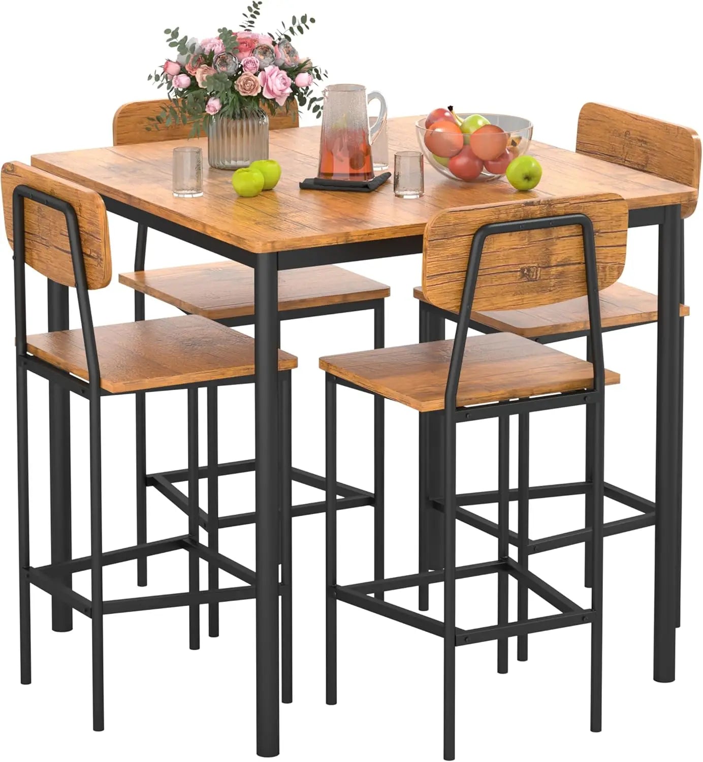 Kitchen Table and Chairs of 4,Dining Table Set for 4 with Space-Saving Design,Industrial Dining Room Table Set for Family Dinner
