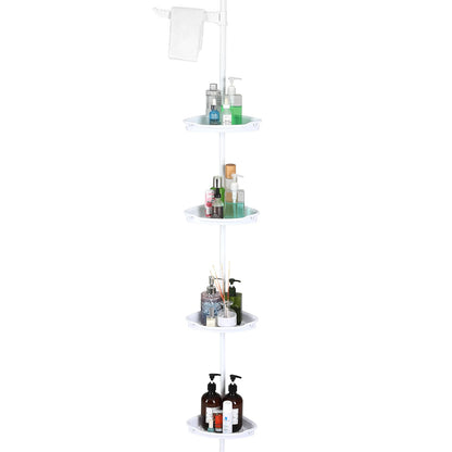 Corner Shower Caddy with Tension Pole 4-Tier Adjustable Shelves Bathroom Storage Organizer with Rubber Pad