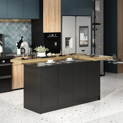 Modern Kitchen Island With 14 Shelves, Kitchen Cabinet With Spacious Countertop, Storage Cabinet For Kitchen, Black