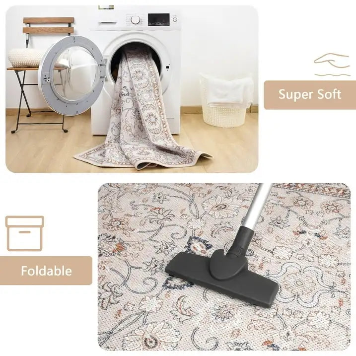 Vintage Floral  Soft Accent Area Rug  Low-Pile Carpet for Living Room Bedroom