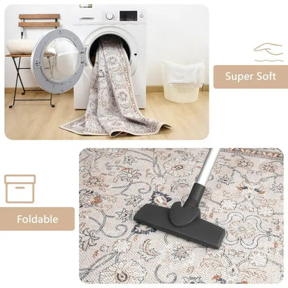 Vintage Floral  Soft Accent Area Rug  Low-Pile Carpet for Living Room Bedroom