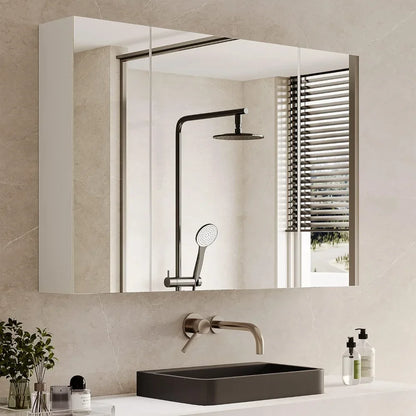 Medicine Cabinets Bathroom Mirror Cabinet with3 Door Bathroom Wall Cabinet  Wall Mirror Storage Shelf with 3-Adjustable Shelves