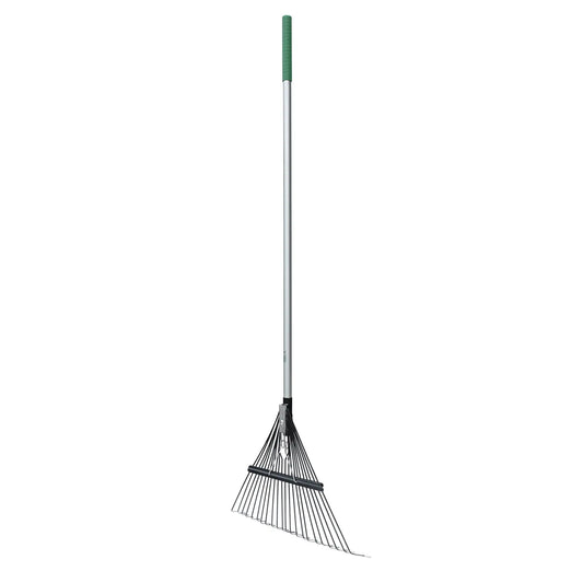 Fiberglass Long Handle 22-Tine Steel Leaf Rake with Comfort End Grip