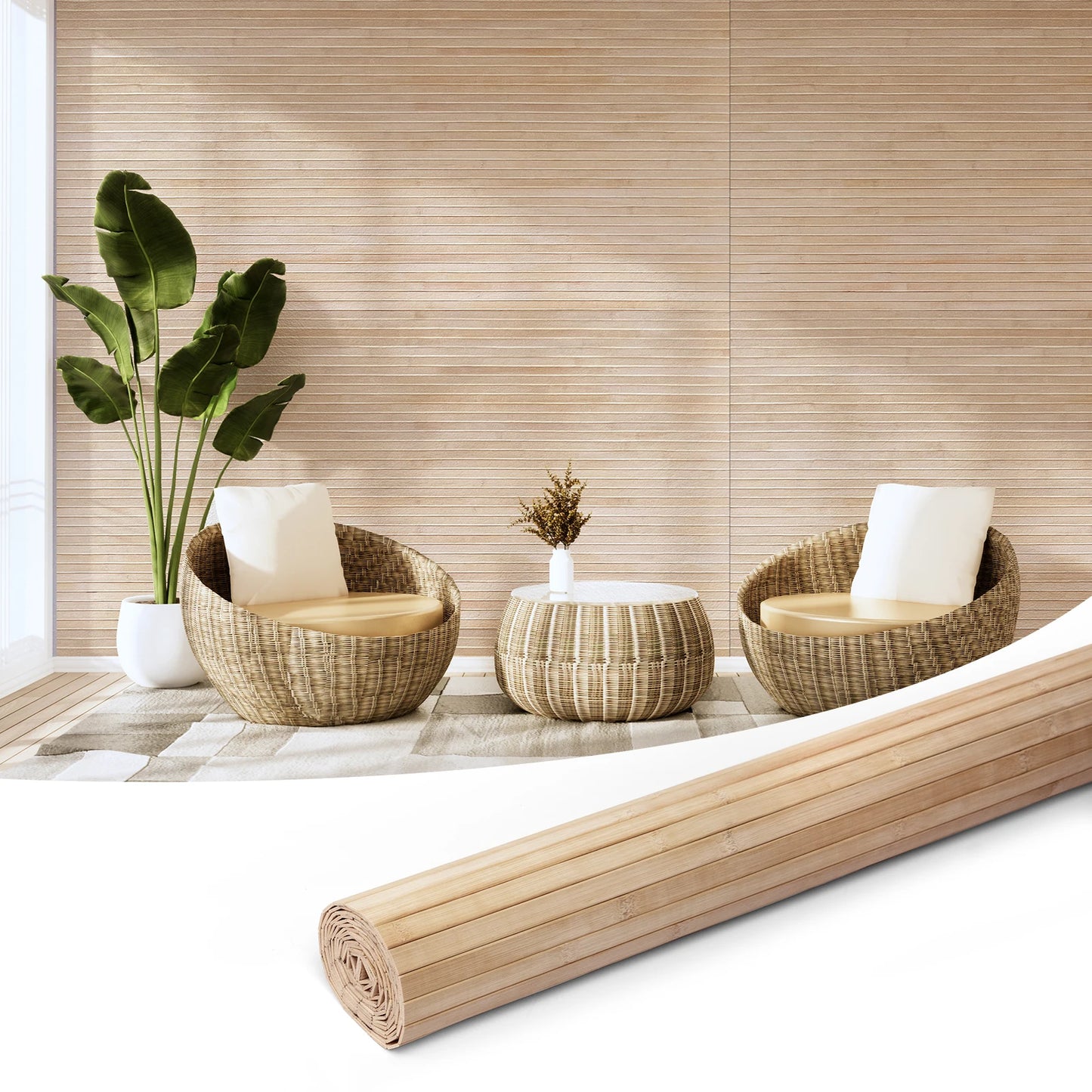 48x96" Bamboo Wall Panel, Flexible Pole Wrap Wainscoting