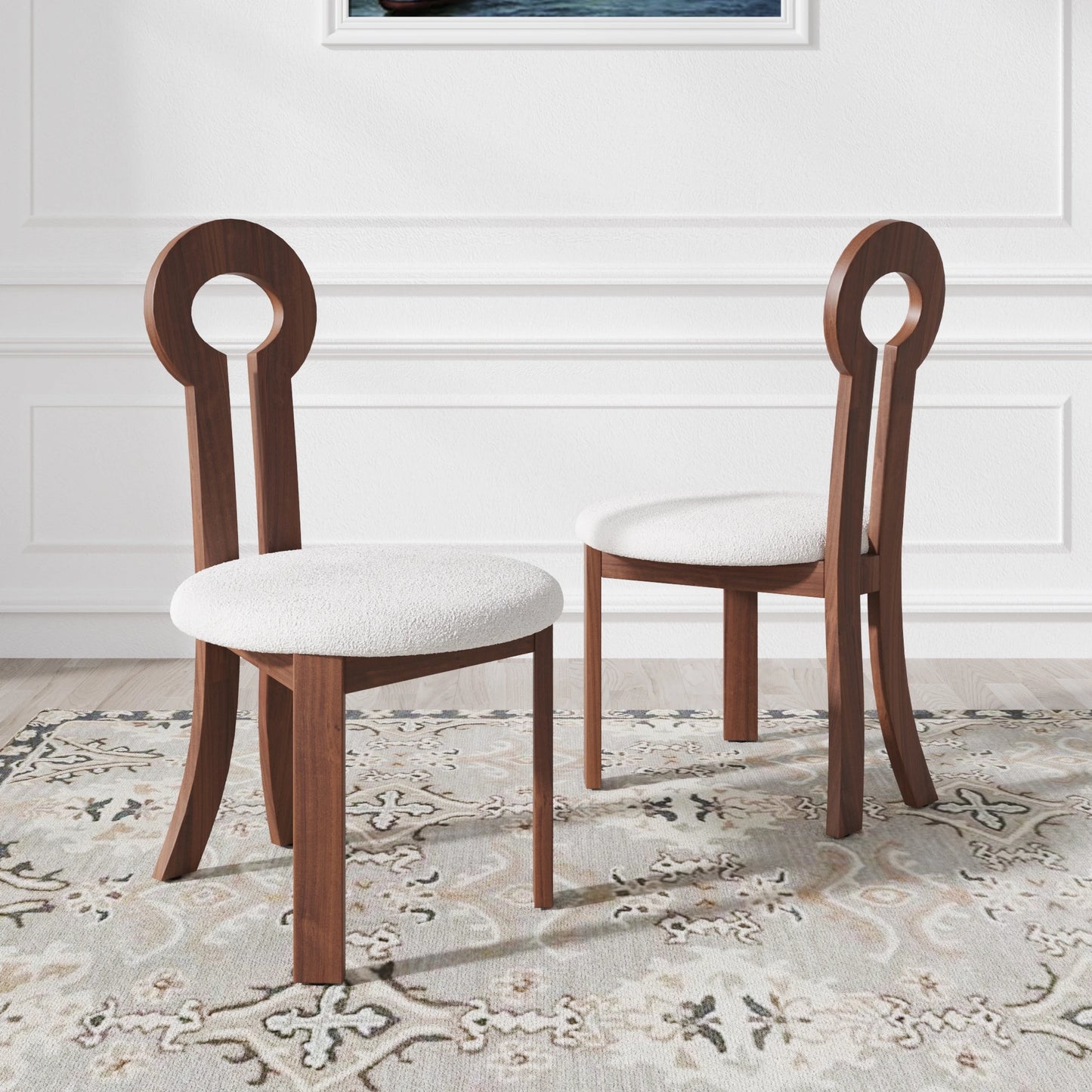 Wooden Dining Chairs Set of 2 Modern Round Dining Room Chair Comfy Fabric Upholstered Kitchen Chairs