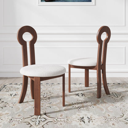 Wooden Dining Chairs Set of 2 Modern Round Dining Room Chair Comfy Fabric Upholstered Kitchen Chairs