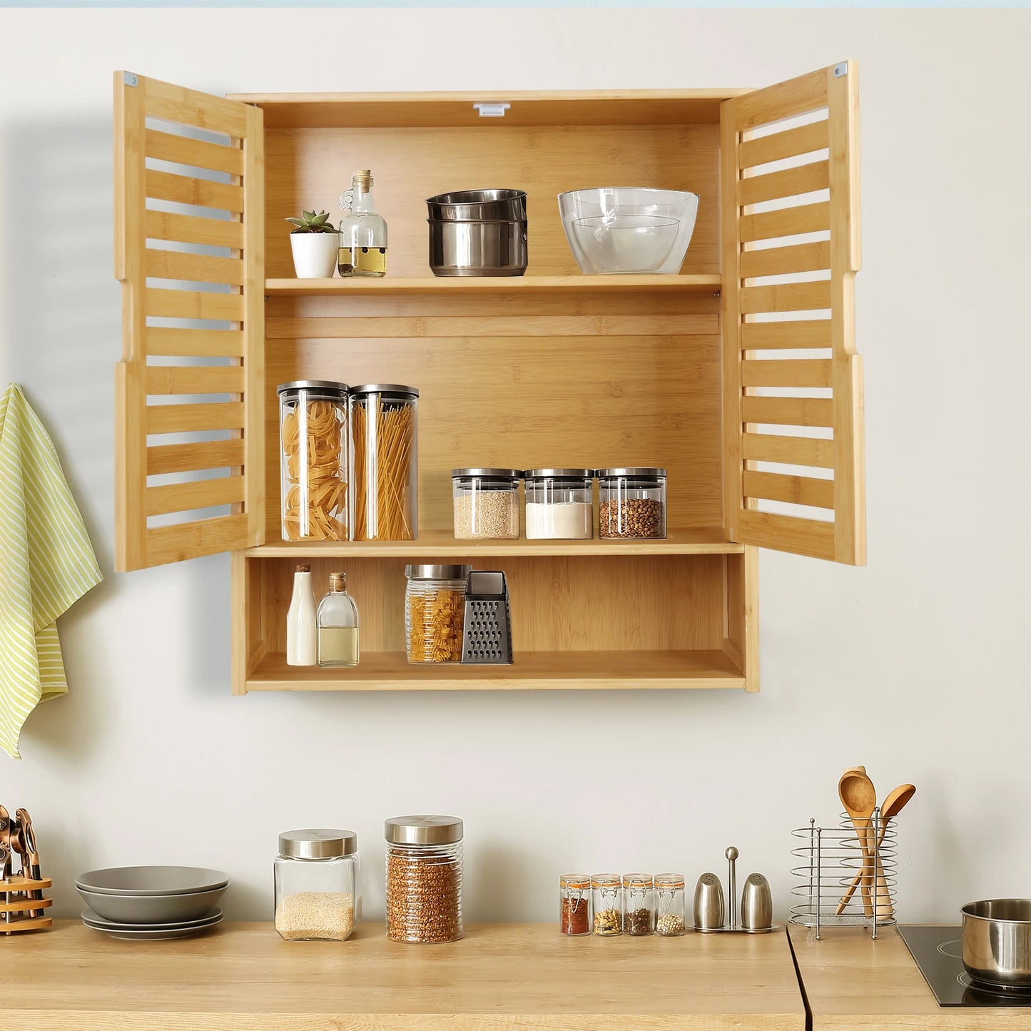 Wall Cabinet Bathroom Storage Cabinet Wall Mounted with Adjustable Shelves Inside, Double Door Medicine Cabinet, Utility Cabinet