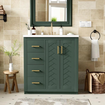 30 Inch Bathroom Vanity with Ceramic Sink, Modern Bathroom Storage Cabinet with 3 Drawers and 2 Doors