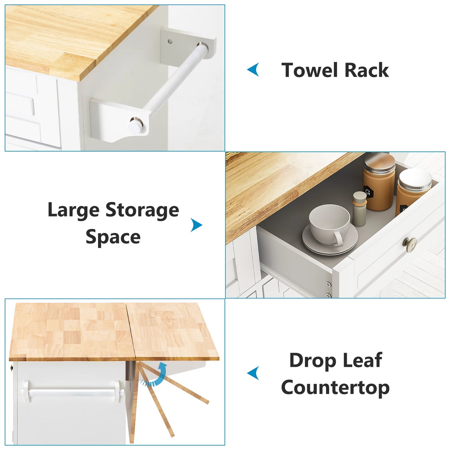 Rolling Kitchen Island with Drop Leaf – Movable Kitchen Carts on Wheels Island with Storage Cabinet