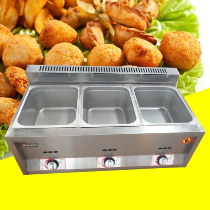3 Pan Gas Fryer Catering Food Warmer Steam Table Buffet Restaurant 3 Well Deep Fryer Home Kitchen Use