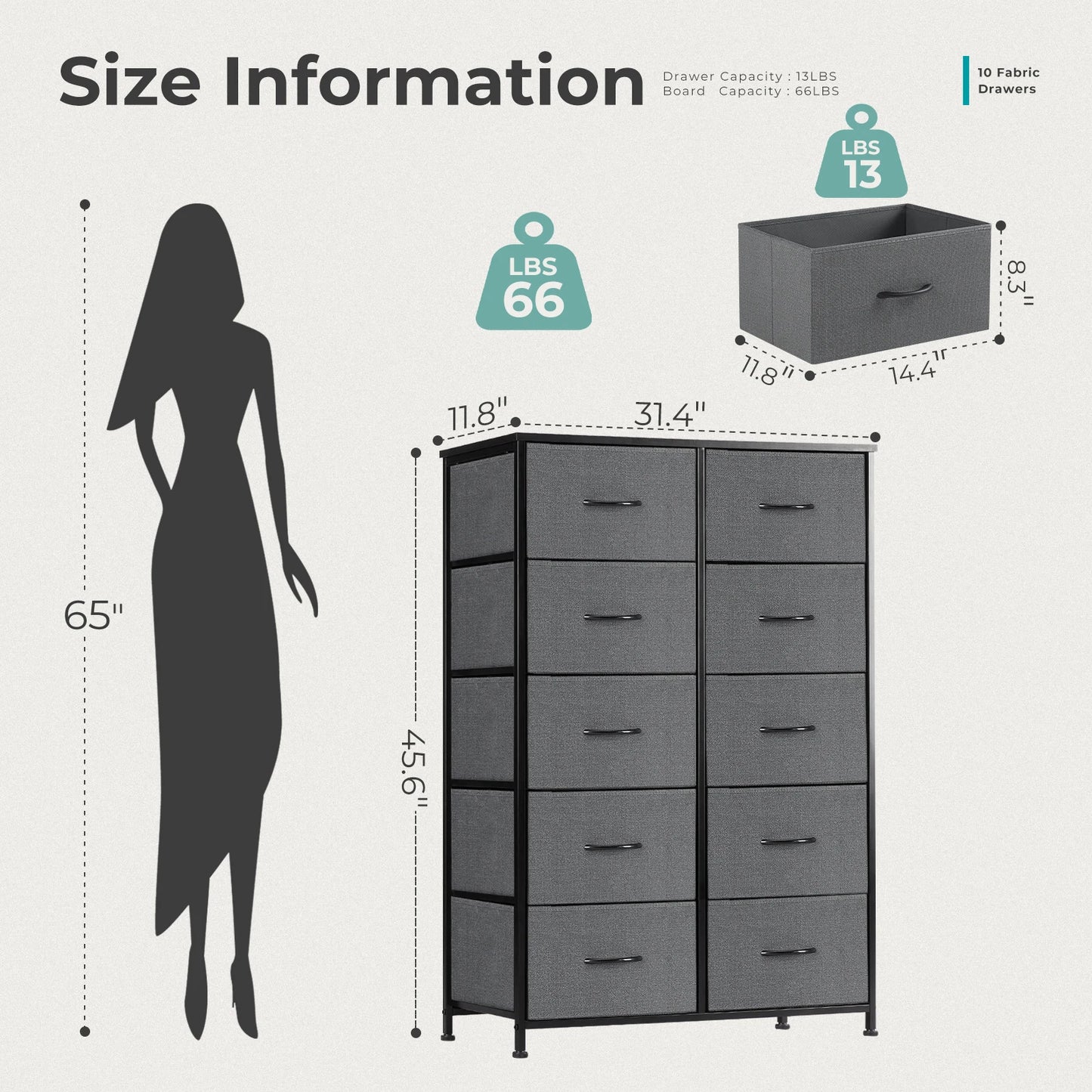 Bedside Table For Bedroom With 10 Fabric Drawers Nightstand Storage Cabinet With Steel Frame