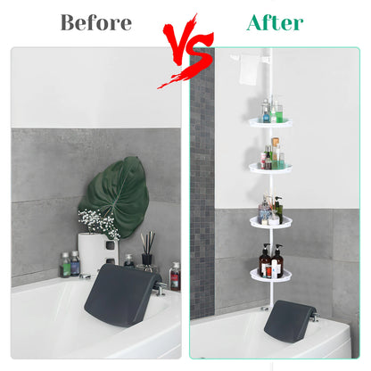 Corner Shower Caddy with Tension Pole 4-Tier Adjustable Shelves Bathroom Storage Organizer with Rubber Pad