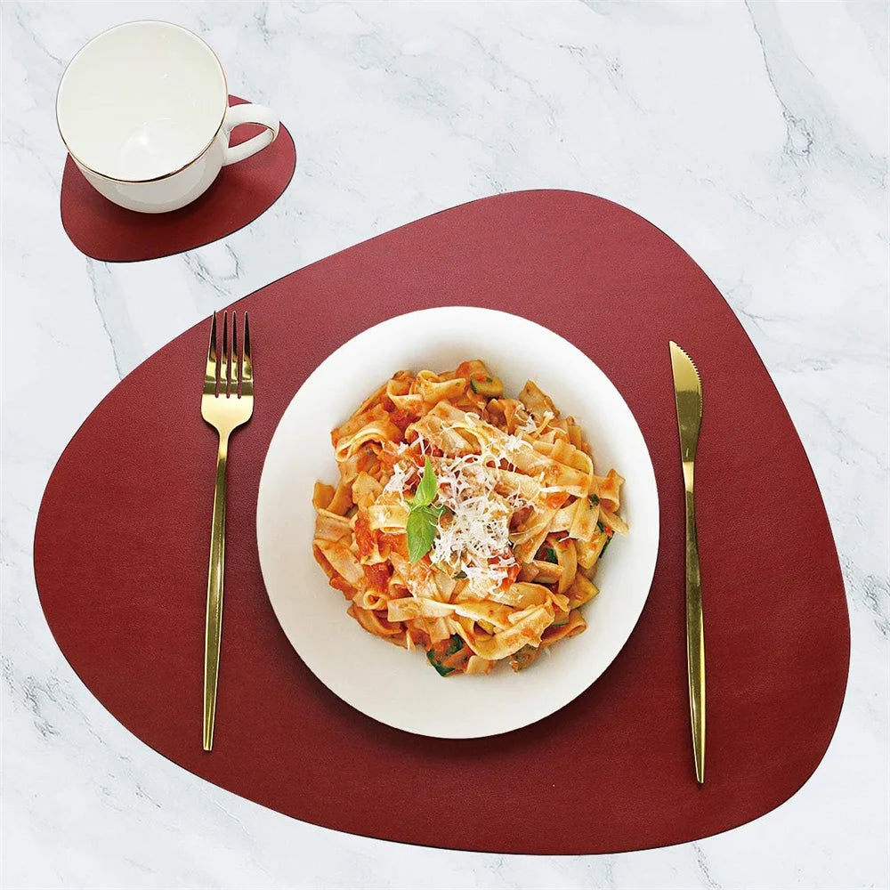 Irregular Shape PU Leather Placemats Set Oil-Proof Waterproof Dual-Sided Place Mats for Kitchen Bistro Tables Bars Coffee Shops