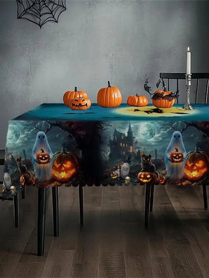 Halloween decoration printed round rectangle tablecloth, pumpkin bat witch ghost tablecloth, holiday party decoration,